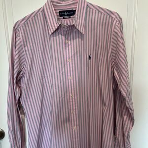 Ralph Lauren Men's Pink and Blue Striped Shirt